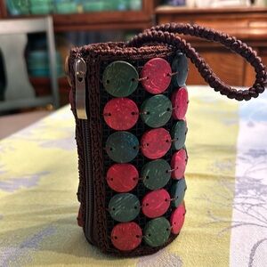Coconut Shell Coin Purse with Wrist Strap